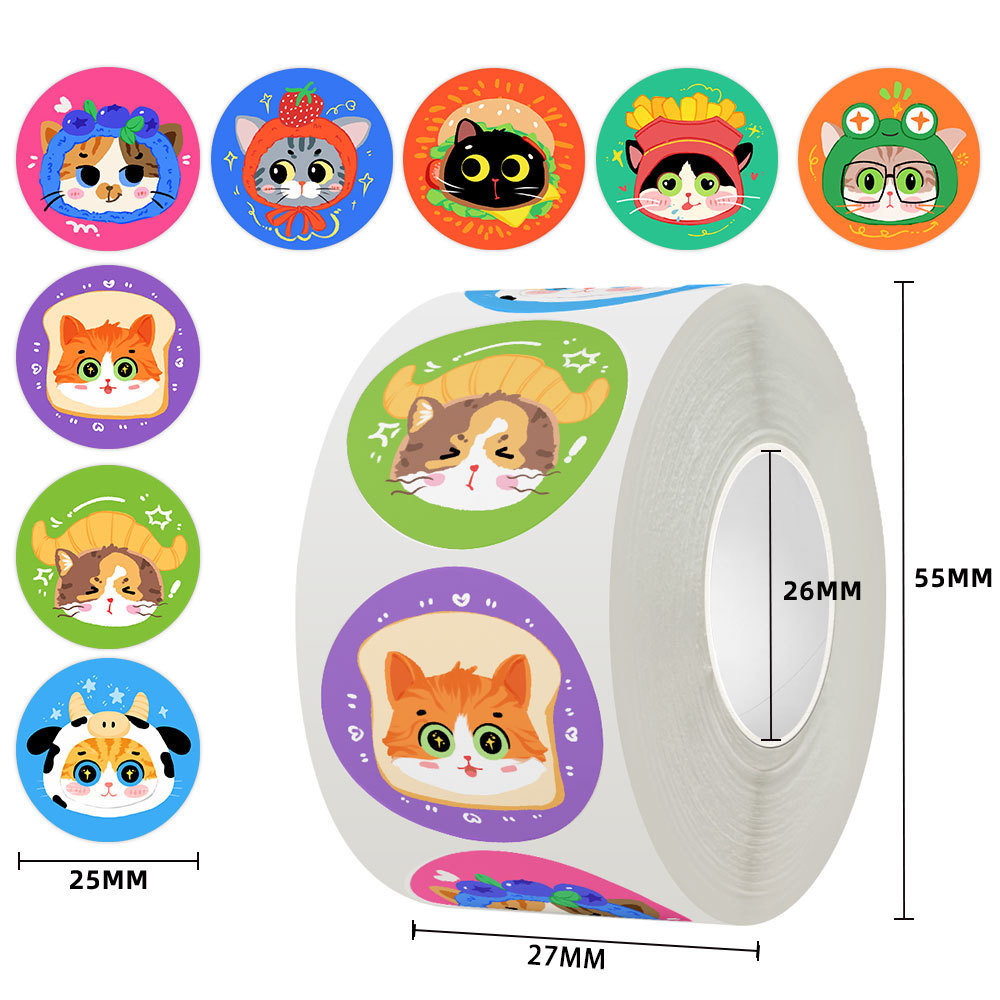 1000贴头套猫咪卷卷贴纸卡通可爱小猫咪大头贴diy桌面手账贴画