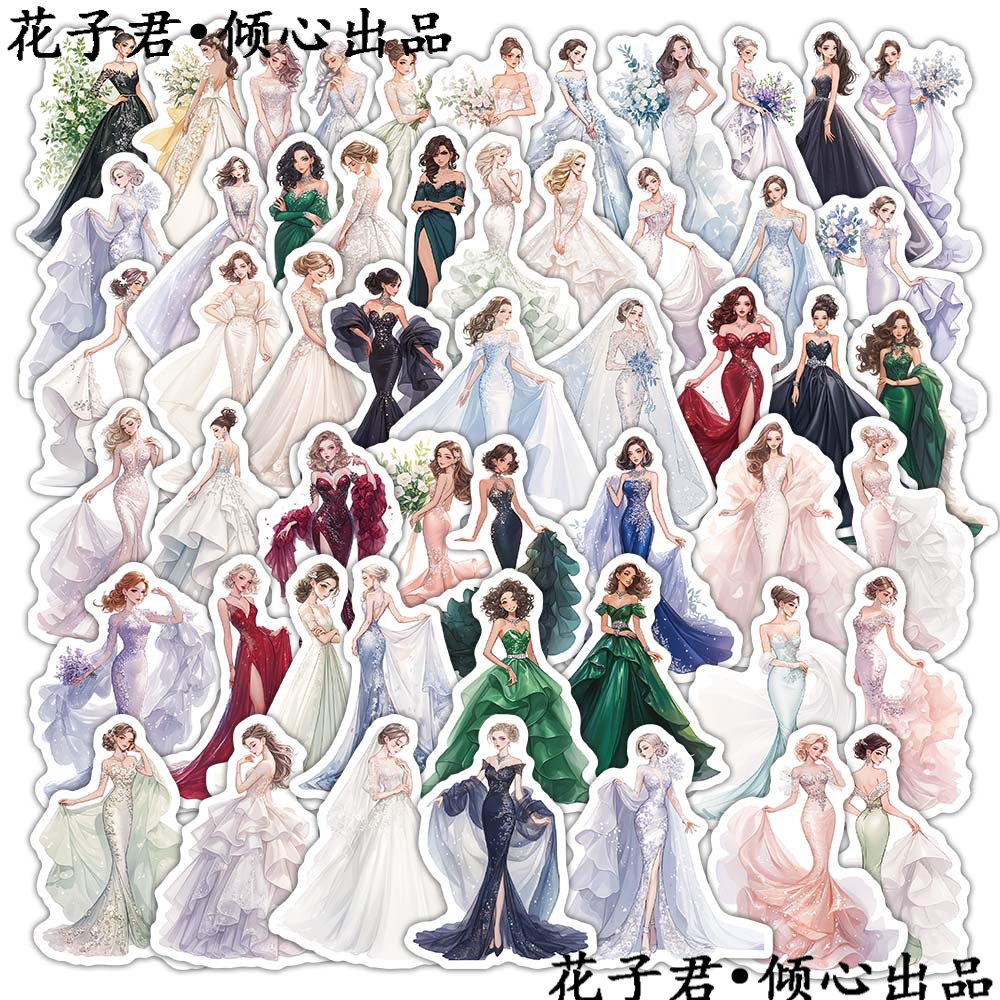 108张婚纱贴纸服装设计手绘绝美婚纱高颜值全身精美参考oc素材