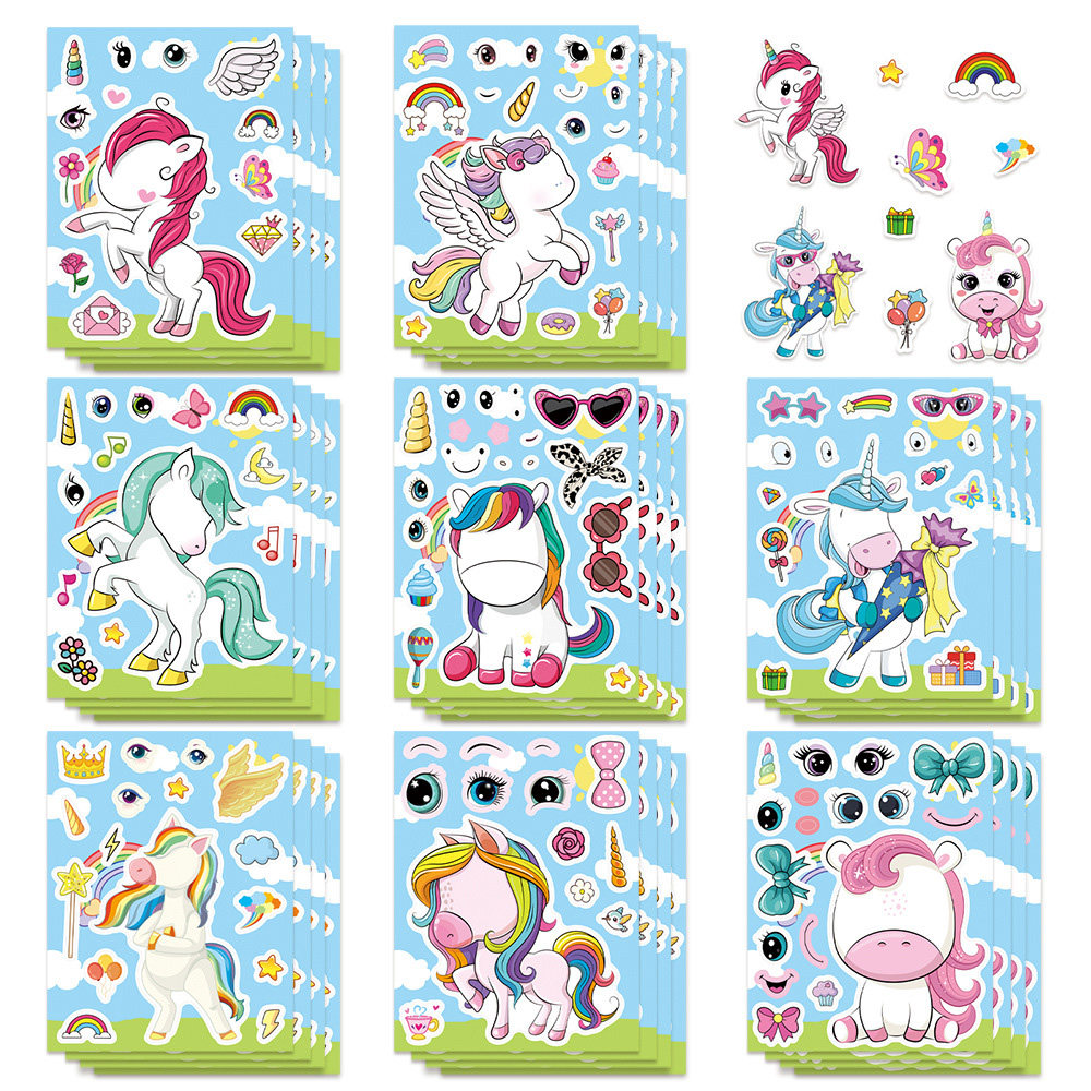 16张彩虹小马独角兽拼图贴纸卡通可爱ins风儿童专注力拼贴玩具贴,玩具/童车/益智/积木/模型,贴纸,淘宝优惠券,粉丝福利购,淘宝优惠卷