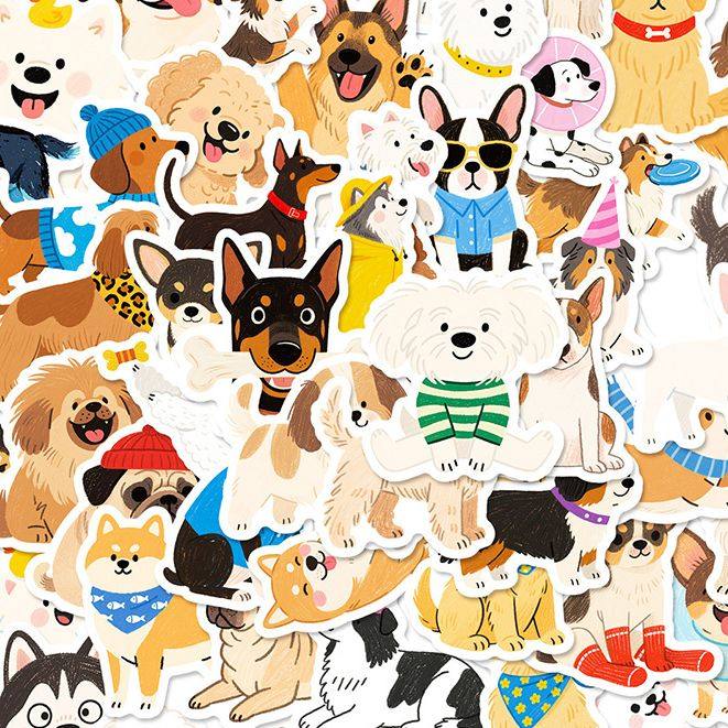 112张ins卡通可爱狗狗涂鸦贴纸超萌笨蛋小狗diy笔记本防水贴