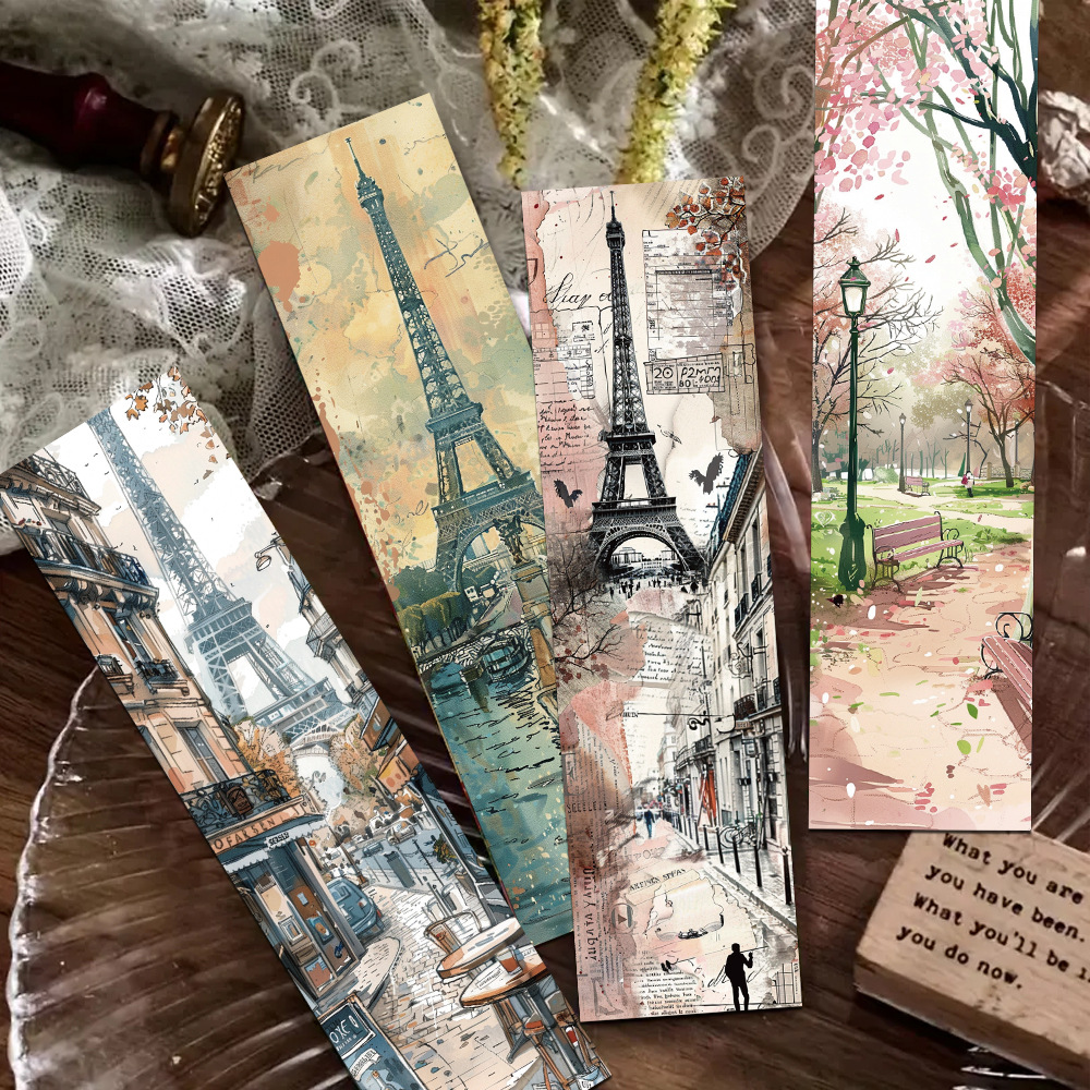 60张浪漫巴黎书签精美彩绘巴塞尔铁塔创意装饰阅读书籍标注小卡片