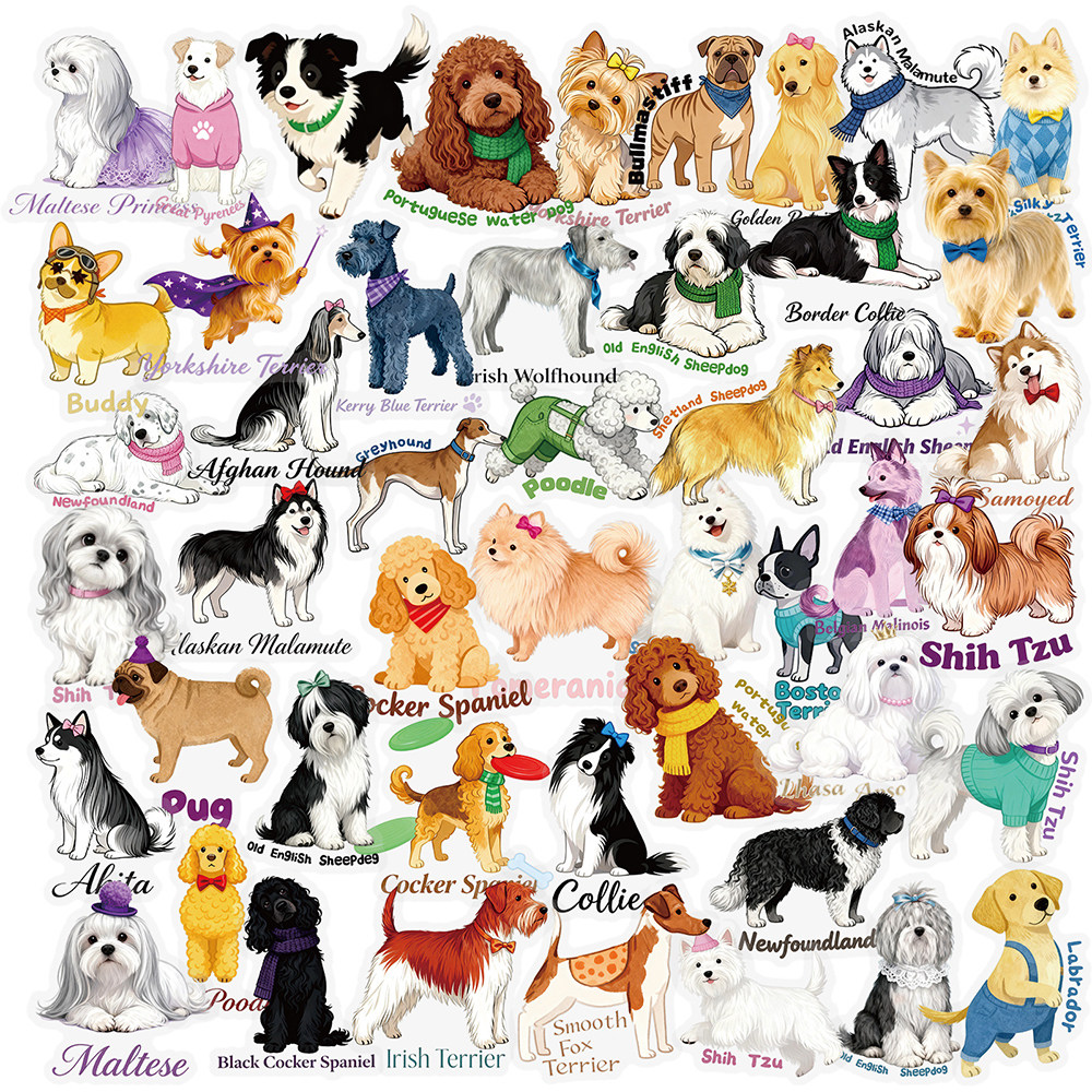 112张萌宠狗狗英文PET贴纸卡通可爱装饰笔记本桌面手账防水贴画