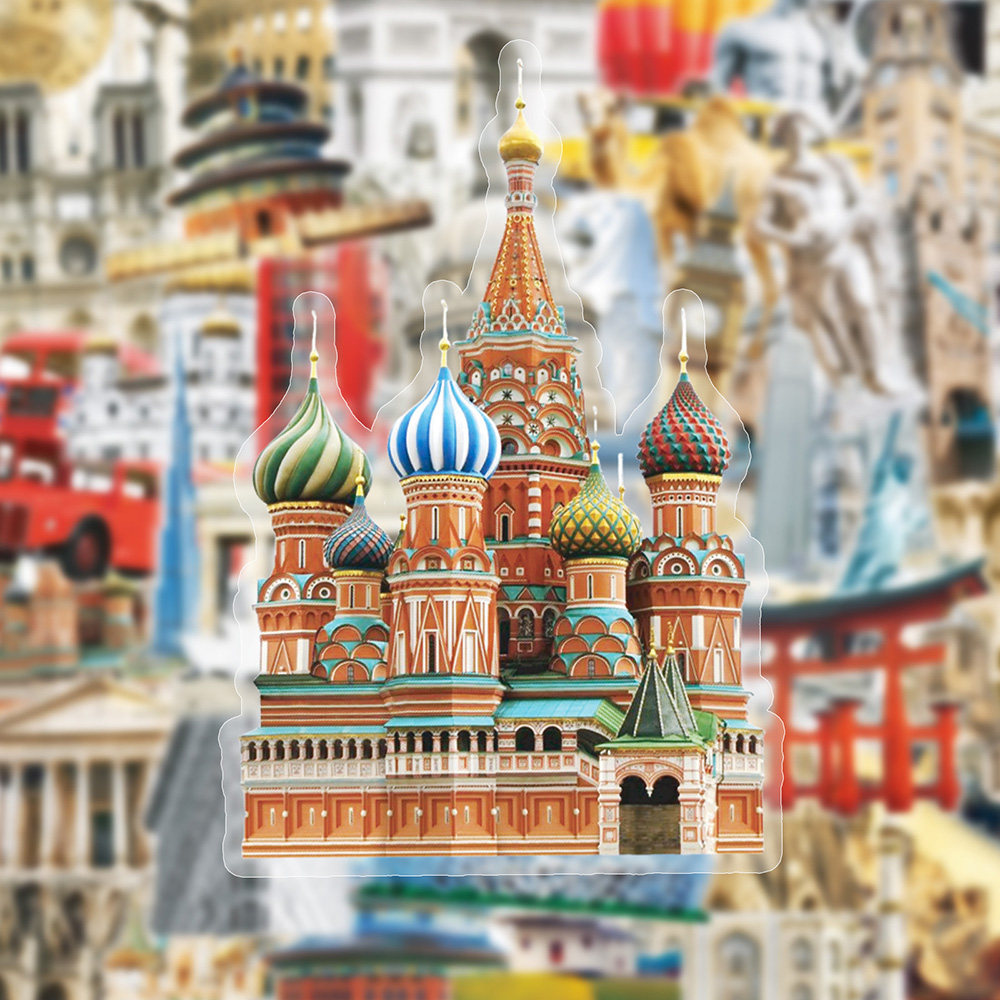 100张地标建筑PET贴纸ins世界名筑创意打卡装饰diy手账行李箱贴画