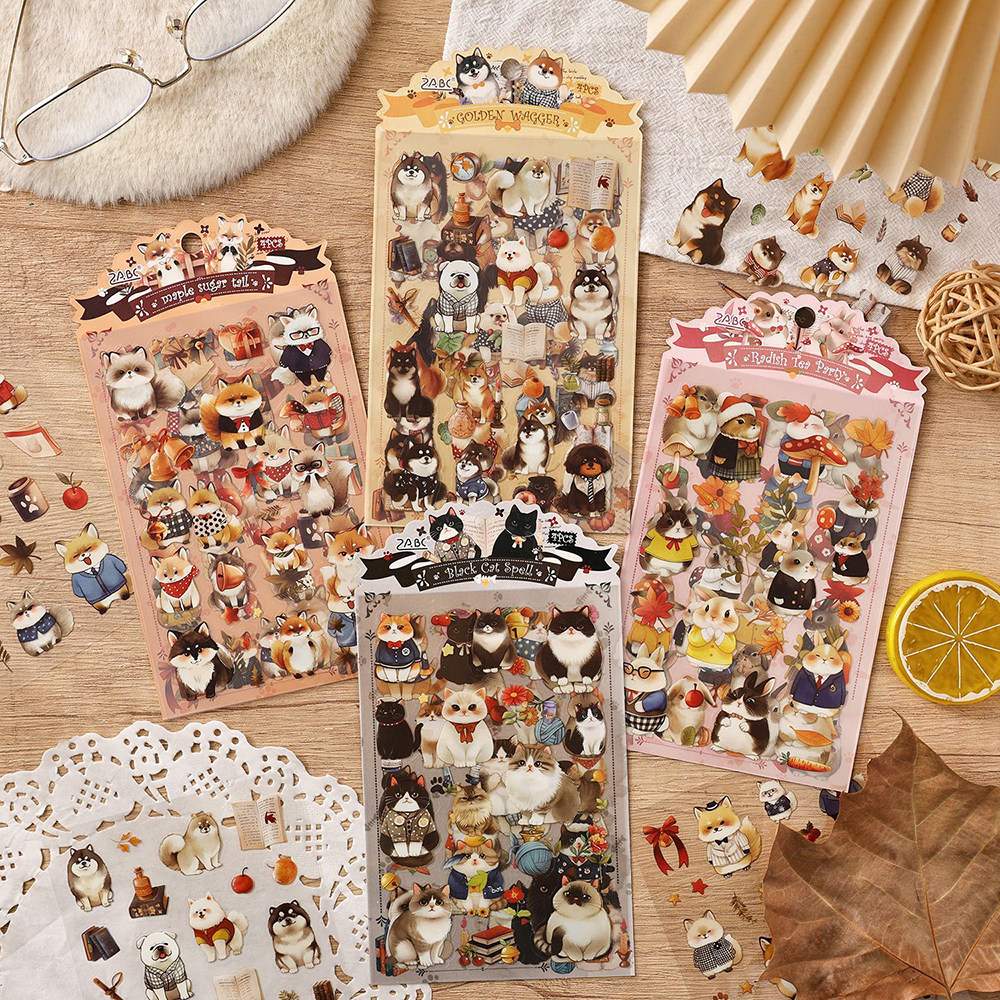 毛绒物语可爱小动物PET贴纸ins风软萌小狗小猫咪涂鸦素材手账贴