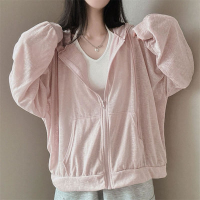 时尚起义韩国甜美2024秋新防晒口袋连帽宽松拉链外套lo24080603