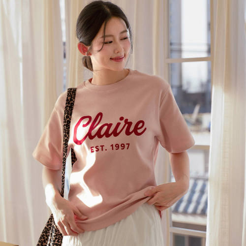 时尚起义Claire字母拉绒修身T恤