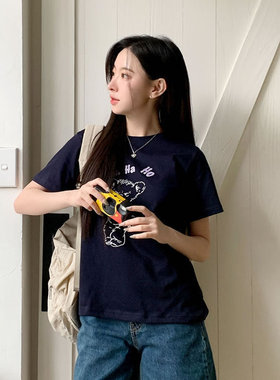 时尚起义韩国甜美2025春新hahaha生气小熊短袖T恤dw25021716