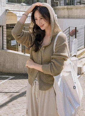 时尚起义韩国代购甜美2026春连帽透气轻薄开襟针织衫jo26041409
