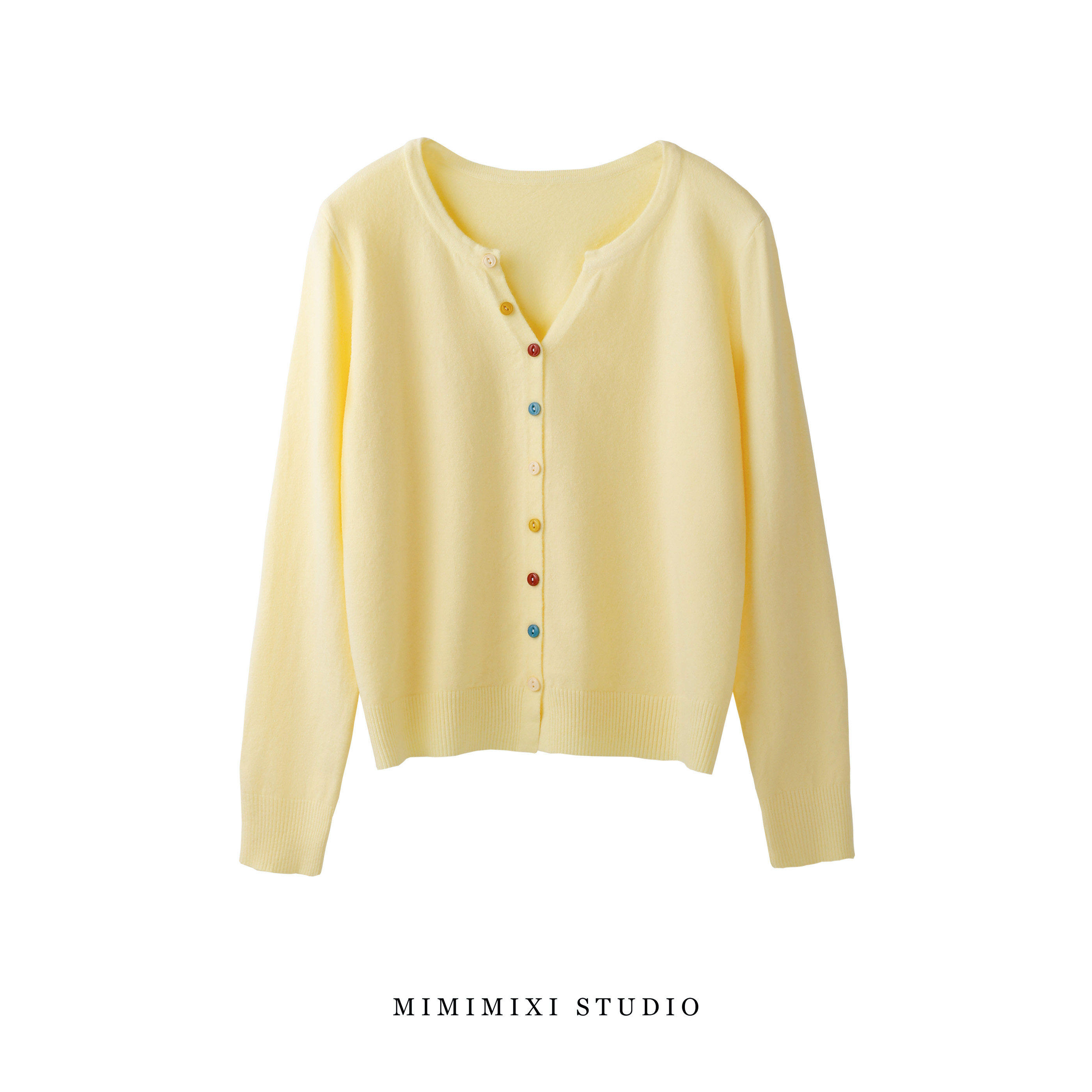 MIMIMIXI V领毛衣开衫女外套春秋款针织衫2025超火彩扣软糯上衣