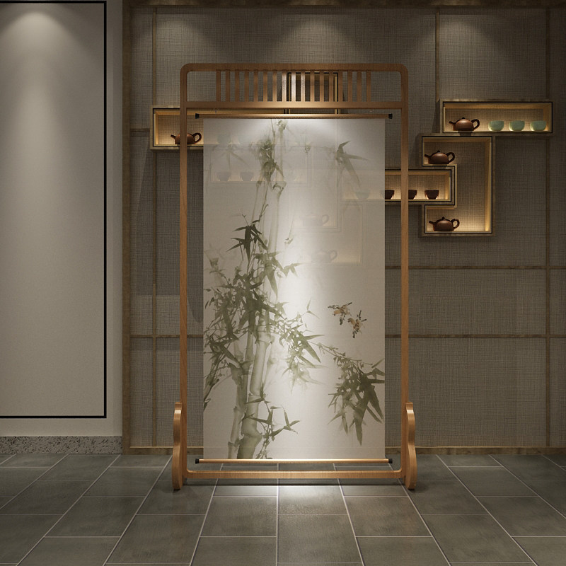 新古典实木镂空挂画款屏风挂帘挂屏隔断玄关入户酒店餐厅背景座屏