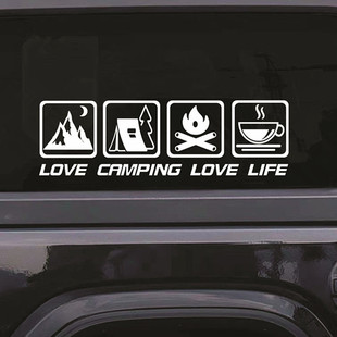 露营车贴野外篝火探险CANPING汽车装饰贴纸咖啡房车越野后侧窗贴