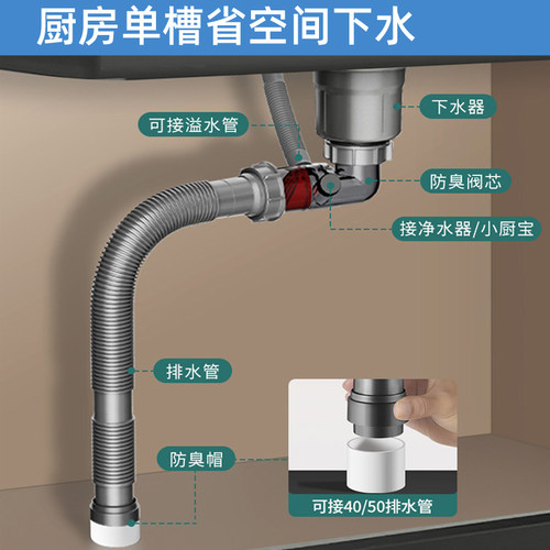 不锈钢单水槽下水器防臭防虫