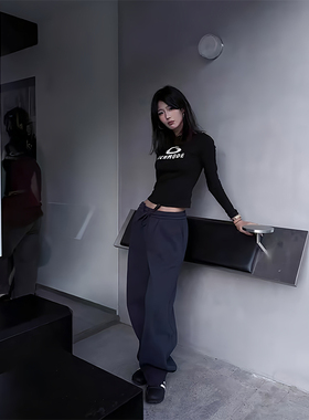 火原素美式简约休闲运动抽绳卫裤男女高级感直筒宽松垂感痞帅长裤