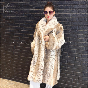 咔咔皮草 名媛范超大青果领天然原皮原色进口美喵皮草长外套