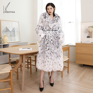 咔咔皮草 加密加厚纯白天然斑点狐狸毛！奢华西装领长款皮草外套