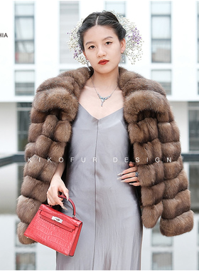 咔咔皮草 俄罗斯紫貂S3-S4大满天星大翻领短外套