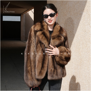咔咔皮草 巴黎蓝梦 整皮排头工艺 西装领加厚优雅俄罗斯紫貂外套
