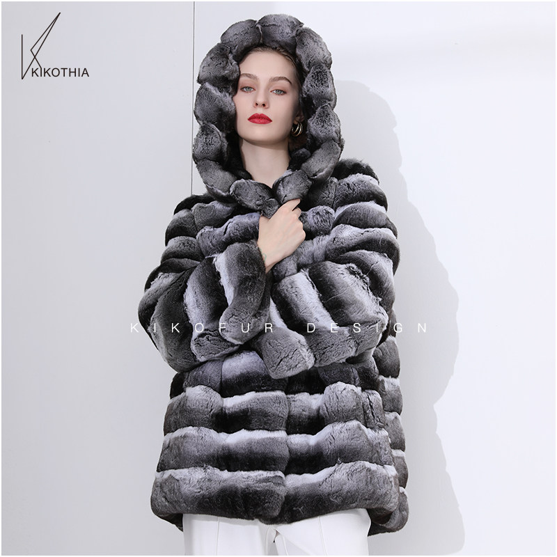 咔咔皮草【一眼万年】超美减龄款连帽黑丝绒南美栗鼠原色皮草外套