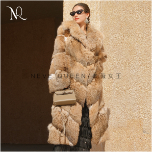 咔咔皮草 超美加长斜纹排天然美喵原皮原色大翻领外套