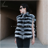 咔咔皮草 黑丝绒品质简约立领南美栗鼠龙猫马甲