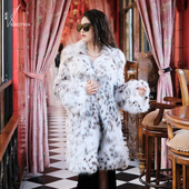 咔咔皮草 皮草外套 领长款 奢华纯白美喵天然斑点 加密加厚西装