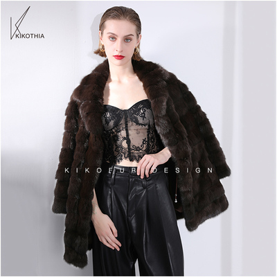 咔咔皮草 温哥华浪漫 重温经典黑金紫貂西装领中长款皮草外套