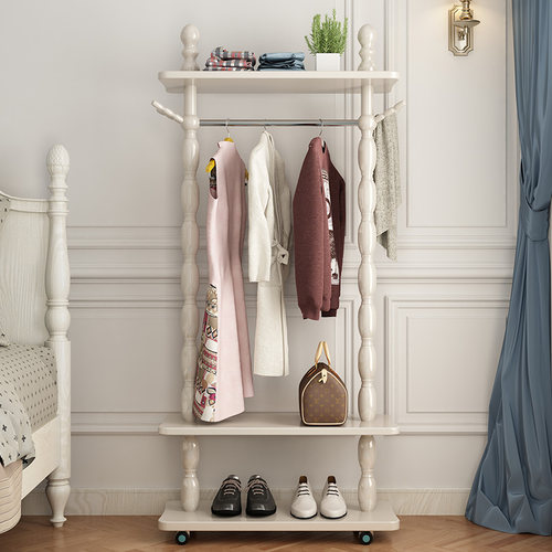 实木可移动衣帽架卧室家用挂衣架落地省空间衣架收纳层架简约衣服