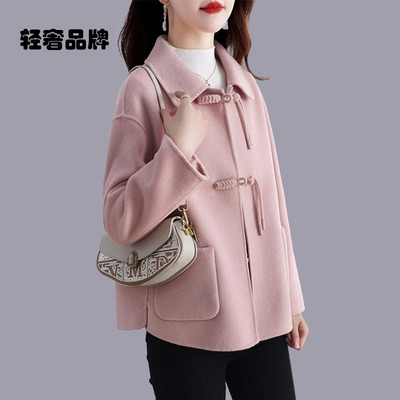 约定新款高端双面绒大衣女短款娃娃领羊毛呢子新中式羊毛外套