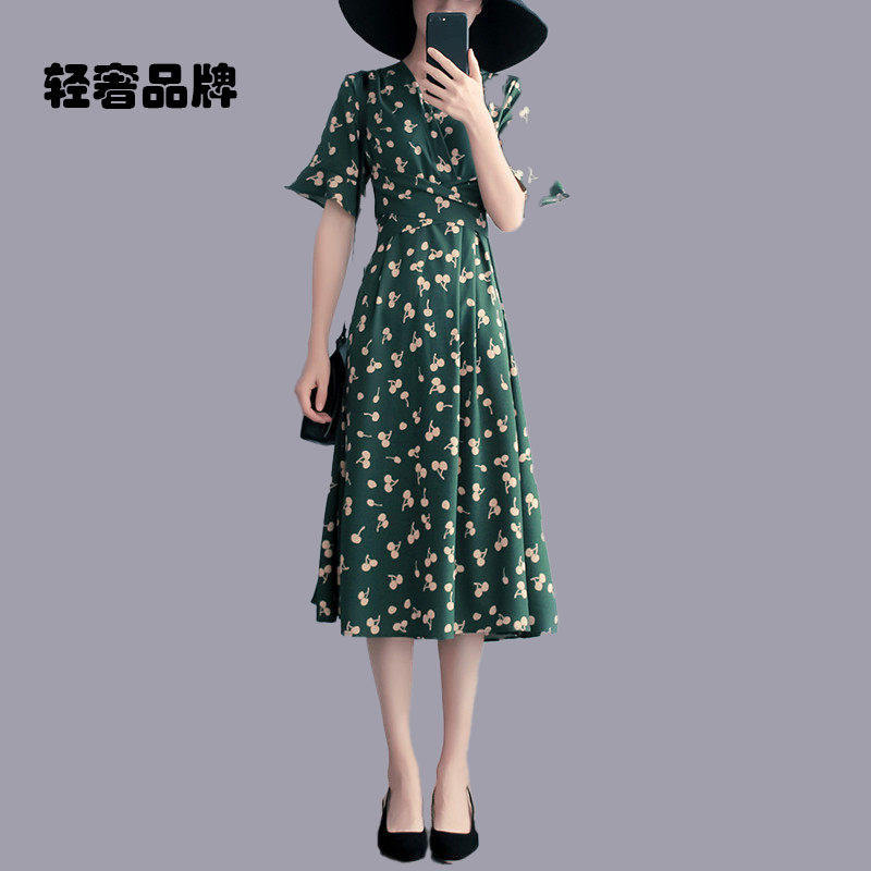 朗姿约定连衣裙森系超仙仙女裙雪纺夏新款气质V领中长茶歇裙子