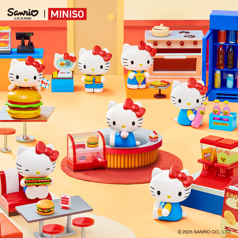 新品名创优品Hello Kitty复古餐厅系列盲盒手办潮玩摆件女生礼物图片