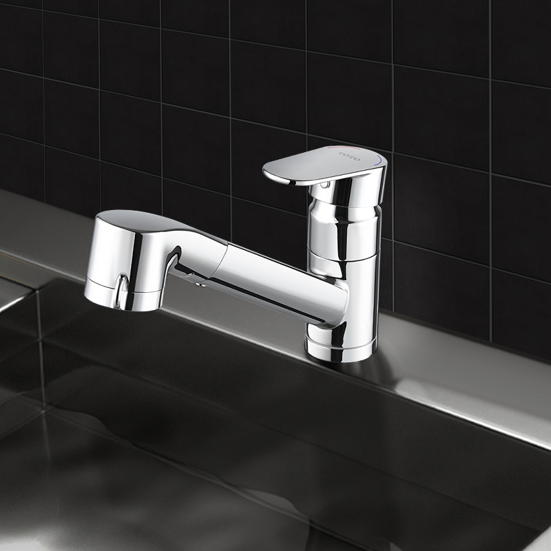 toto厨房水龙头dk302/304 铜合金抽拉式厨盆洗菜盆冷热双出水花洒