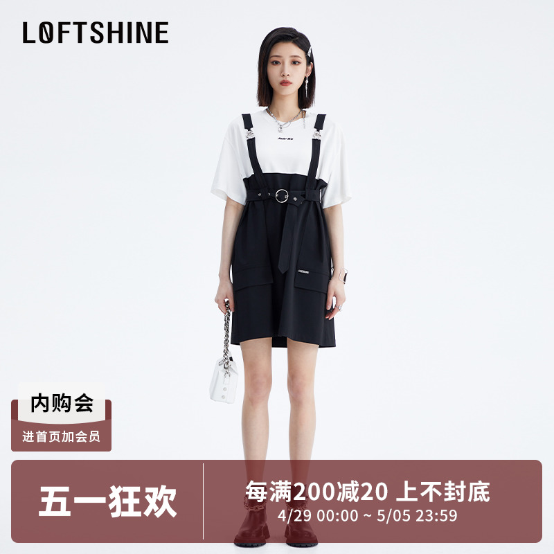 LOFTSHINE珞炫连衣裙女2024新款撞色拼接学院风减龄裙子X2213750