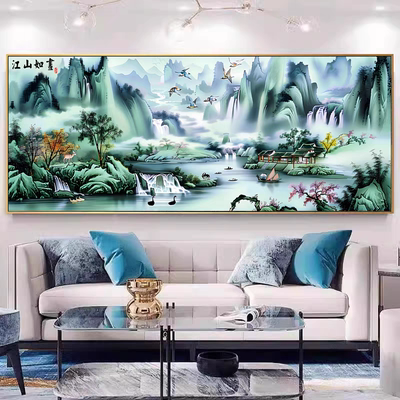 2025热卖新款流水生财聚宝盆江山如画十字绣满绣客厅风景山水画