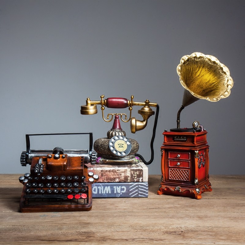 欧式创意复古摆件家居装饰电话机模型书房办公室酒柜橱窗陈列道具
