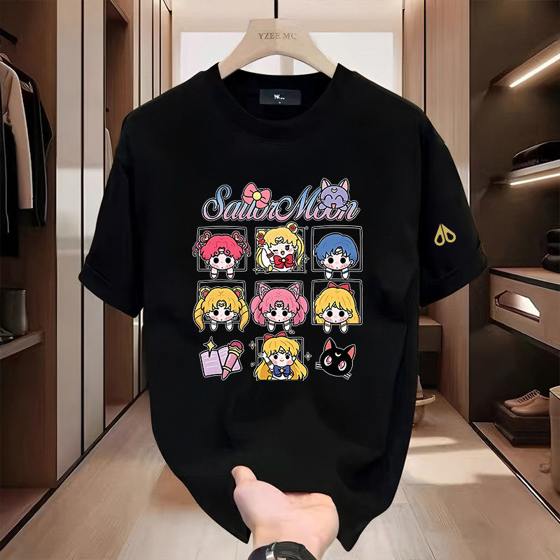 剪刀四季新款战士卡通印花T恤男女同款短袖显瘦百搭动漫风上衣潮