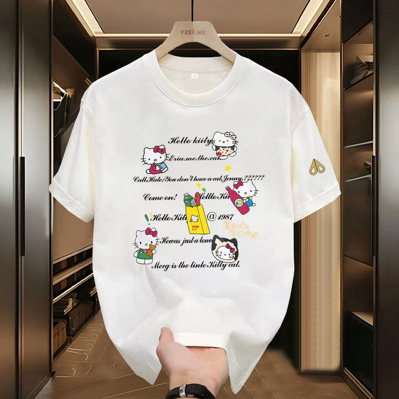 剪刀四季新款卡通印花短袖T恤男女同款宽松百搭可爱休闲圆领上衣