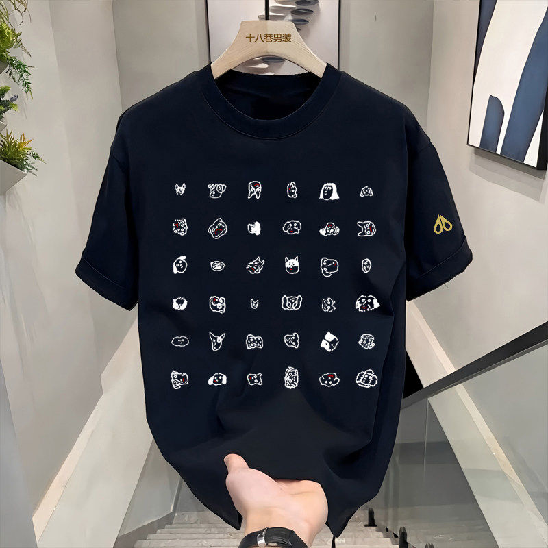 剪刀四季新款休闲风卡通印花短袖T恤男宽松圆领潮牌百搭上衣半袖