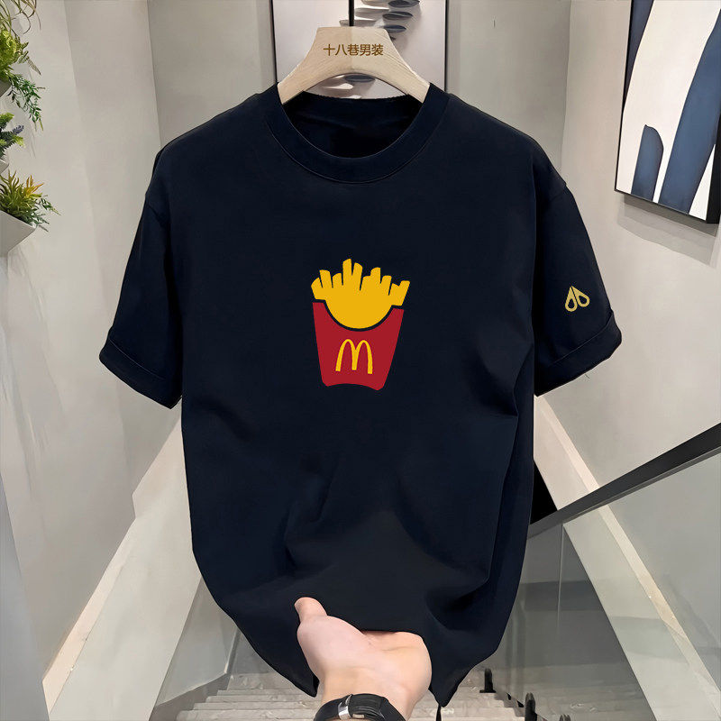 剪刀四季美式风薯条印花短袖T恤男女同款春夏季宽松百搭潮牌上衣