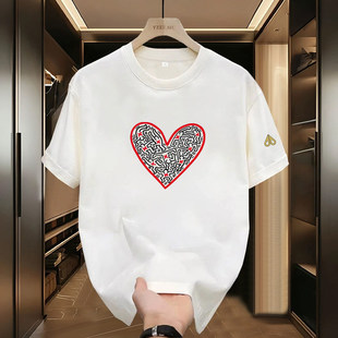 T恤男女情侣宽松百搭上衣半袖 爱心印花短袖 剪刀美式 Moose
