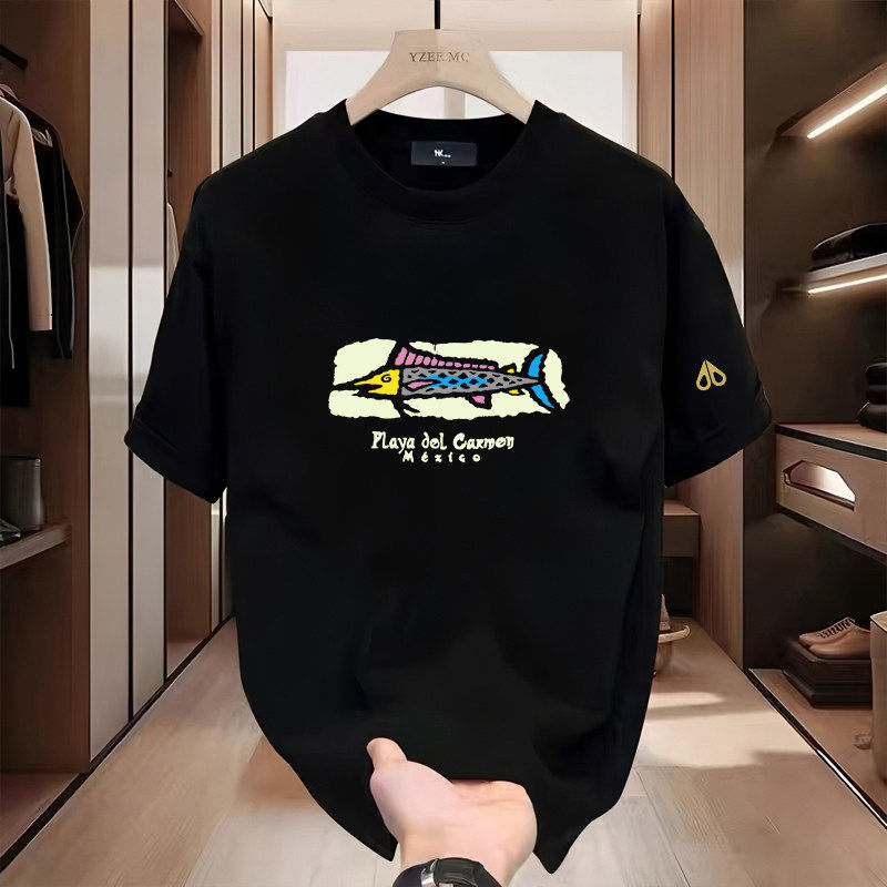 剪刀四季【官网】鲨鱼印花短袖T恤男女同款圆领宽松潮牌上衣