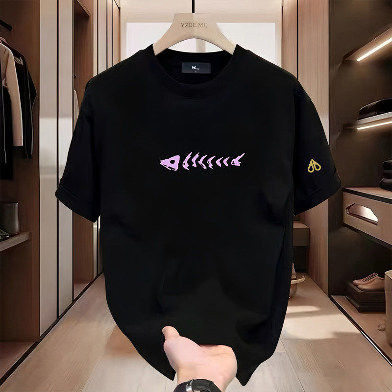 剪刀四季【官网】鱼骨印花短袖T恤男女同款宽松百搭老钱上衣