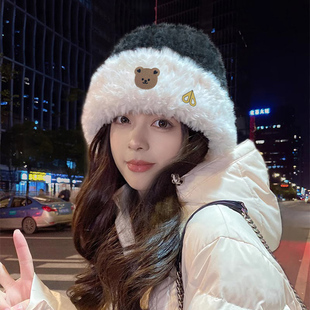 剪刀四季MOOSE毛绒帽子男同款女冬季保暖护耳棒球帽显脸小针织帽