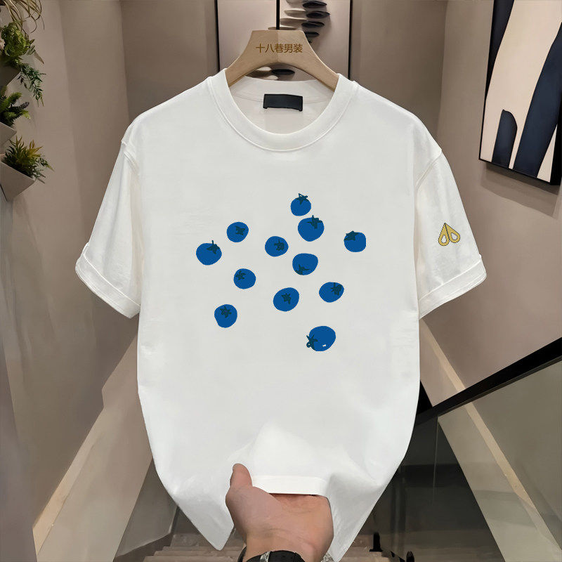 剪刀四季新款水果印花短袖T恤男女通用宽松型圆领百搭休闲上衣潮