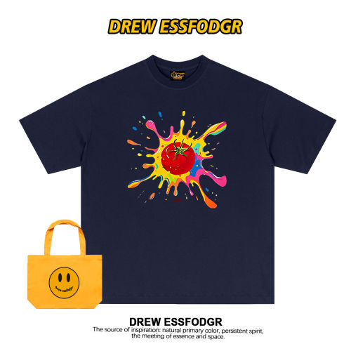 Drew美式潮牌手绘番茄涂鸦风印花短袖T恤休闲百搭设计感宽松上衣