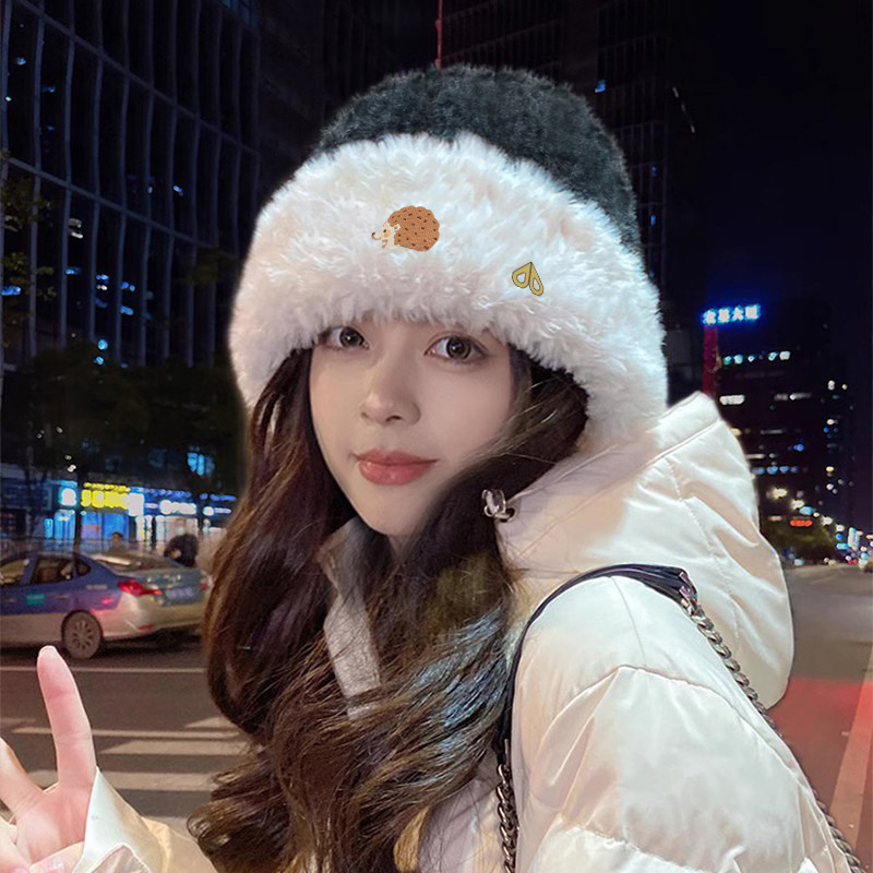剪刀四季MOOSE卡通毛绒帽女冬季保暖护耳针织帽显脸小加厚毛线帽