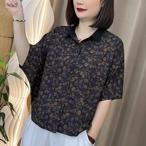 夏季新款气质优雅妈妈装宽松小衫短袖上衣中老年女装大码百搭衬衫