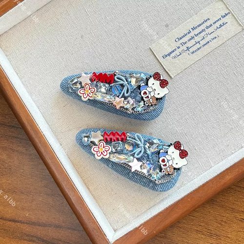 新款时尚精致蓝色牛仔猫咪发夹掰掰夹甜美少女心刘海侧边夹百搭