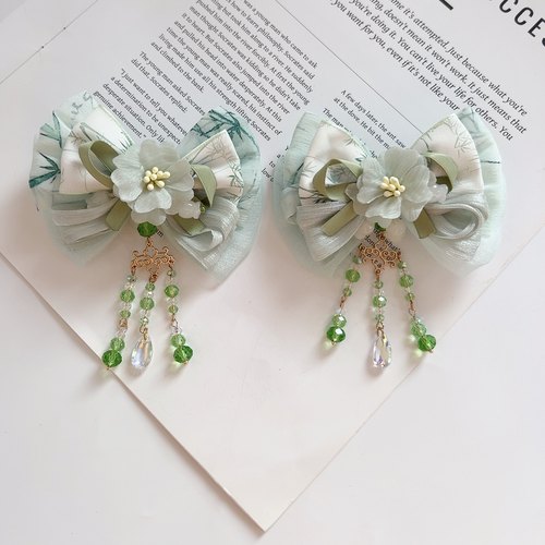 手工制作新款古风绿色蝴蝶结公主儿童流苏发夹夹子头饰发卡发饰