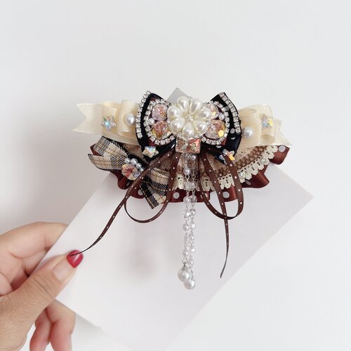 原创设计进口日料蕾丝蝴蝶结公主气质弹簧夹边夹侧边夹发卡头饰