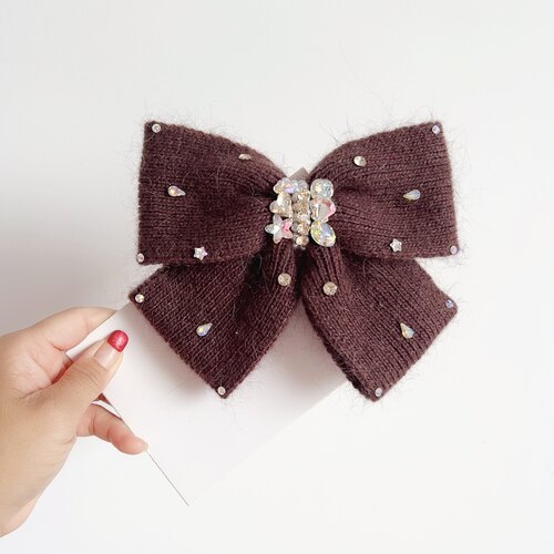 原创设计精致毛线款蝴蝶结弹簧夹发饰甜美风发饰公主气质优雅头饰